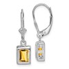 Sterling Silver Rhodium Plated 7x5 Emerald Cut Citrine Leverback Earrings