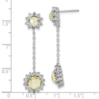 Load image into Gallery viewer, Sterling Silver Polished Diamond &amp; Lemon Quartz Dangle Earrings
