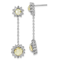 Load image into Gallery viewer, Sterling Silver Polished Diamond &amp; Lemon Quartz Dangle Earrings
