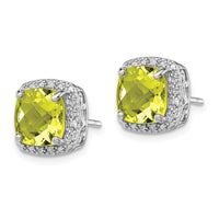 Load image into Gallery viewer, Sterling Silver Rhodium-plated Lemon Quartz and Diamond Earrings
