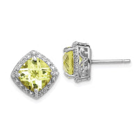 Load image into Gallery viewer, Sterling Silver Rhodium-plated Lemon Quartz and Diamond Earrings
