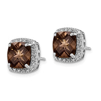 Load image into Gallery viewer, Sterling Silver Rhodium-plated Smoky Quartz and Diamond Earrings
