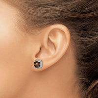 Load image into Gallery viewer, Sterling Silver Rhodium-plated Smoky Quartz and Diamond Earrings
