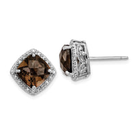 Load image into Gallery viewer, Sterling Silver Rhodium-plated Smoky Quartz and Diamond Earrings
