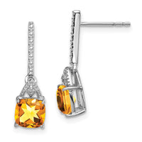 Load image into Gallery viewer, Sterling Silver Rhodium Plated Diamond and Citrine Post Earrings
