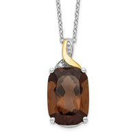 Load image into Gallery viewer, Brilliant Gemstones Sterling Silver with 14K Accent Rhodium-plated Smoky Quartz and Diamond 18 Inch Necklace with 2 Inch Extender

