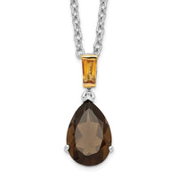 Load image into Gallery viewer, Brilliant Gemstones Sterling Silver with 14K Accent Rhodium-plated Smoky Quartz and Citrine Necklace
