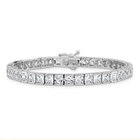 Load image into Gallery viewer, Sterling Silver Rhodium Plated CZ 47 Stone 8in Bracelet
