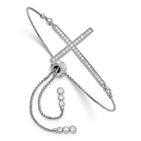Load image into Gallery viewer, Sterling Silver Rhodium-plated CZ Polished Adjustable Cross Bracelet
