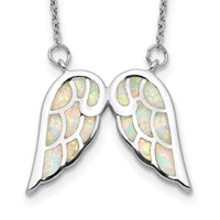 Load image into Gallery viewer, Sterling Silver Rhod-plated Created Opal Wings w/1.5in ext Necklace
