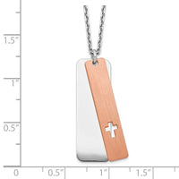 Load image into Gallery viewer, Sterling Silver RH-plated Dogtag w/Rose-tone Cross w/1.25in ext Necklace
