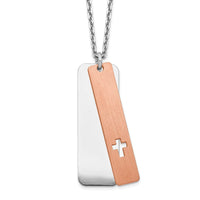 Load image into Gallery viewer, Sterling Silver RH-plated Dogtag w/Rose-tone Cross w/1.25in ext Necklace
