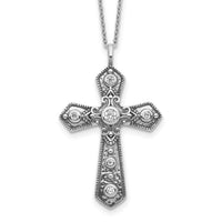 Load image into Gallery viewer, Sterling Silver Antiqued CZ Fancy Cross w/2in ext. Necklace
