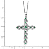 Load image into Gallery viewer, Sterling Silver Rhodium-plated CZ &amp; Green Nano Crystal Cross 18in Necklace
