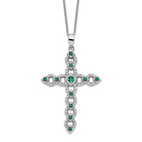 Load image into Gallery viewer, Sterling Silver Rhodium-plated CZ &amp; Green Nano Crystal Cross 18in Necklace
