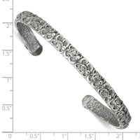 Load image into Gallery viewer, Sterling Silver Antiqued Floral 6.5mm Cuff Bangle Bracelet
