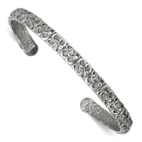 Load image into Gallery viewer, Sterling Silver Antiqued Floral 6.5mm Cuff Bangle Bracelet
