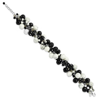 Load image into Gallery viewer, Sterling Silver Howlite/ Black &amp; Smoky Quartz Crystal Bracelet

