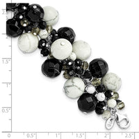 Load image into Gallery viewer, Sterling Silver Howlite/ Black &amp; Smoky Quartz Crystal Bracelet
