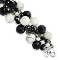 Load image into Gallery viewer, Sterling Silver Howlite/ Black &amp; Smoky Quartz Crystal Bracelet
