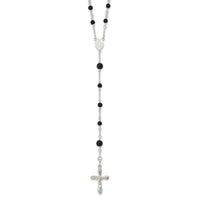 Load image into Gallery viewer, Sterling Silver Polished Black Onyx Rosary Necklace
