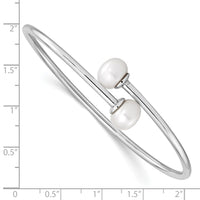 Load image into Gallery viewer, Sterling Silver Rhodium-plated 9-10mm White Freshwater Cultured Pearl Flexible Cuff Bangle
