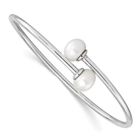 Load image into Gallery viewer, Sterling Silver Rhodium-plated 9-10mm White Freshwater Cultured Pearl Flexible Cuff Bangle
