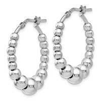 Load image into Gallery viewer, Sterling Silver RH-plated Polished Beaded Hoop Earrings
