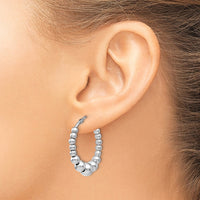 Load image into Gallery viewer, Sterling Silver RH-plated Polished Beaded Hoop Earrings
