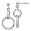 SS RH-plat Polished / Dia-cut Circle Link Dangle Post Earrings
