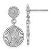 SS RH-plat CZ Polished/Grooved Circle Dangle Post Earrings