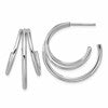 Sterling Silver RH-plated Polished 3-row J-hoop Post Earrings
