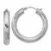 Sterling Silver RH-plat Polish/Grooved Round Hoop Earrings