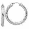 Sterling Silver RH-plat Polish/Grooved Round Hoop Earrings