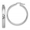 Sterling Silver RH-plat Polish/Dia-cut Round Hoop Earrings