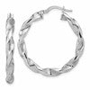 Sterling Silver RH-plat Polish/Textured Twist Hoop Earrings