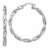 Sterling Silver RH-plat Polish/Textured Twist Hoop Earrings