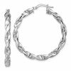 Sterling Silver RH-plat Polish/Textured Twist Hoop Earrings