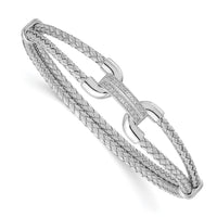 Load image into Gallery viewer, Sterling Silver Rhod-plat Polished CZ Woven Flexible Cuff

