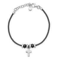 Load image into Gallery viewer, Sterling Silver Rhod and Ruth-plated Cross w/ 1in ext Bracelet
