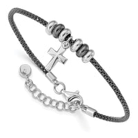 Load image into Gallery viewer, Sterling Silver Rhod and Ruth-plated Cross w/ 1in ext Bracelet

