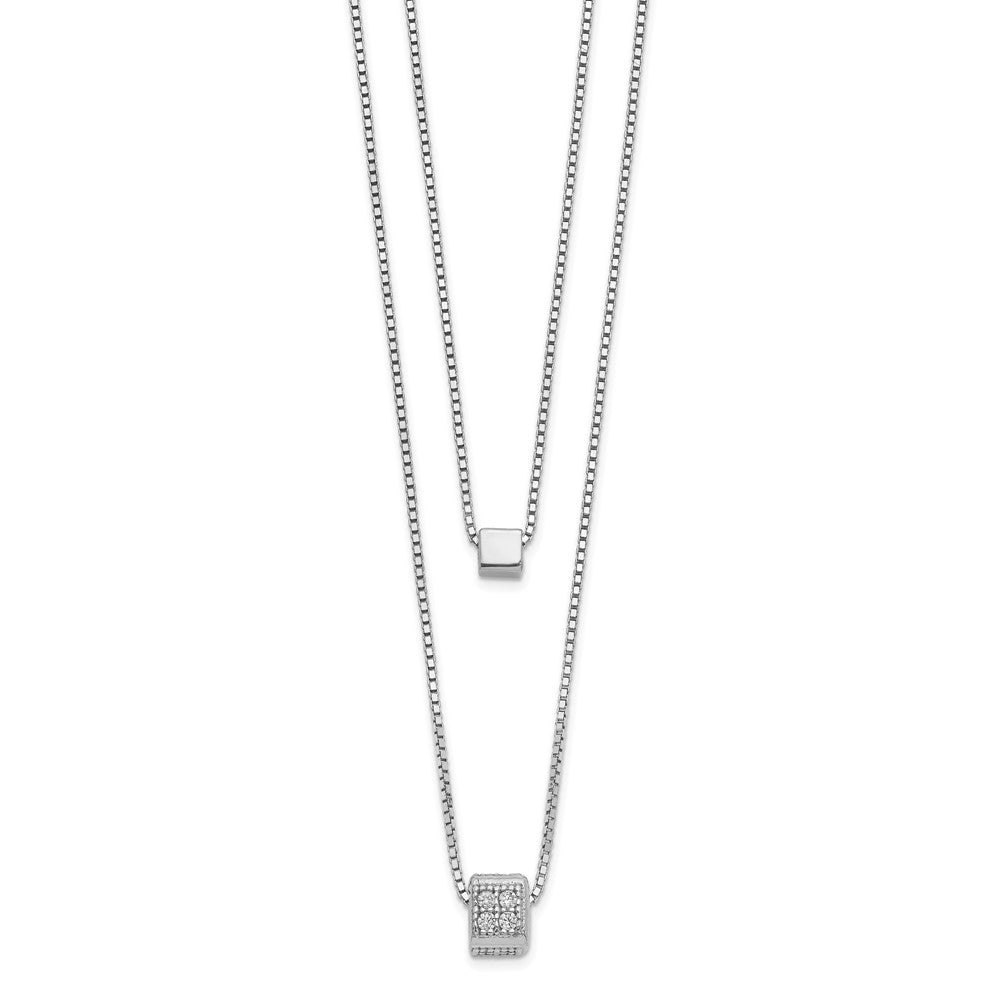 Sterling Silver RH-plated CZ Multi-strand w/ 2in Necklace