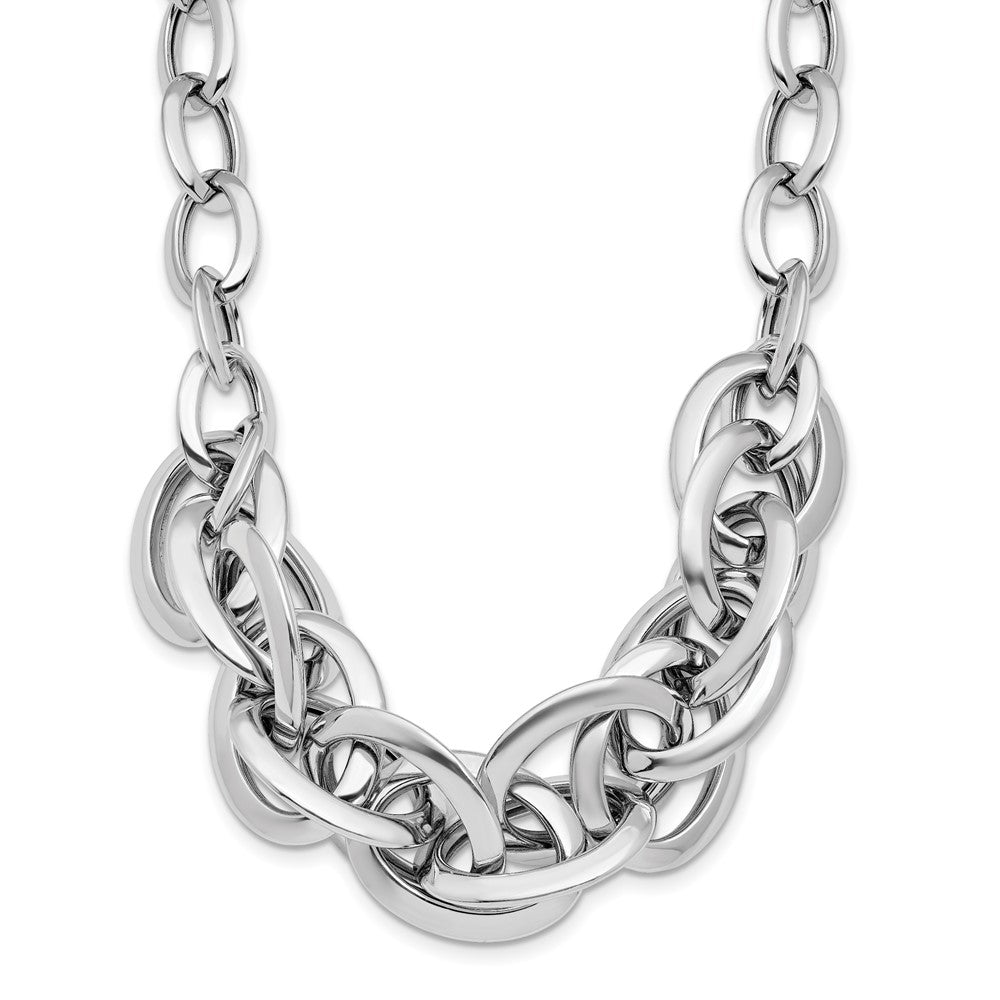 Sterling Silver Rhodium-plated Polished Fancy Link Necklace