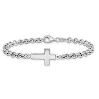 Load image into Gallery viewer, Sterling Silver Rhodium-plated Cross Rolo Bracelet

