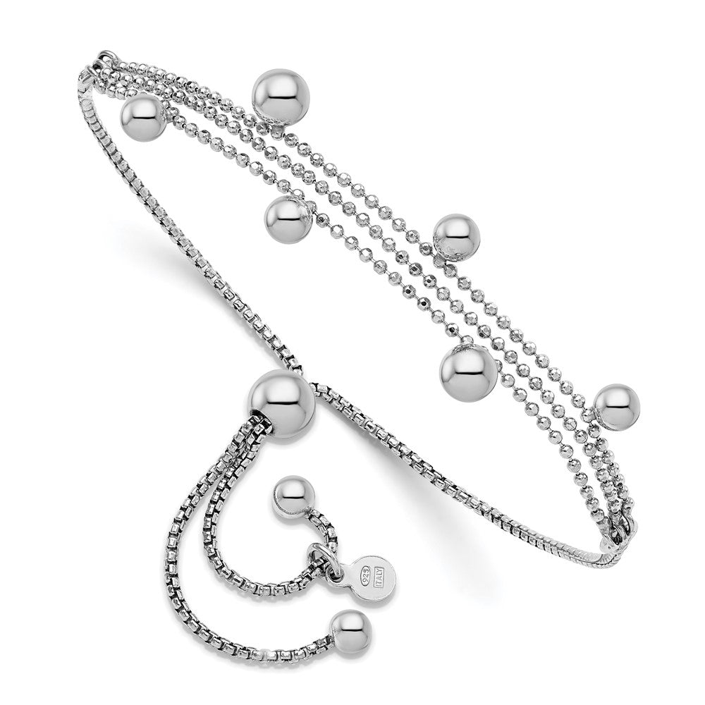 Sterling Silver Rhodium-plated Beaded Multi-strand Bolo Bracelet