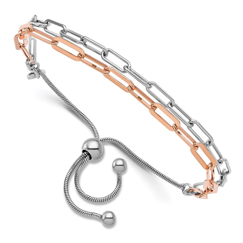 Sterling Silver Rh-p & Rose-tone 2-strand Bolo Bracelet