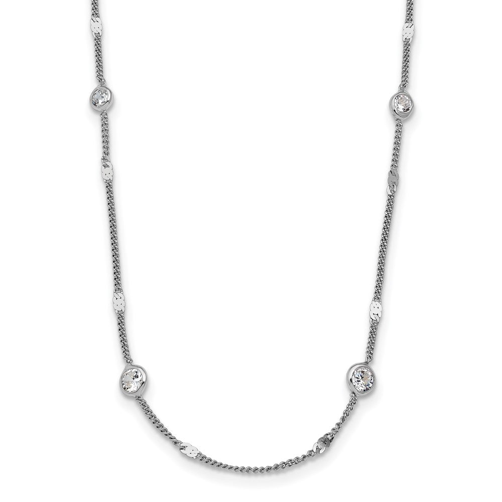 Sterling Silver Rhodium-plated CZ w/ 2in ext. Necklace