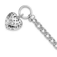 Load image into Gallery viewer, Sterling Silver Rh-plated Polished with Heart Charm Bracelet
