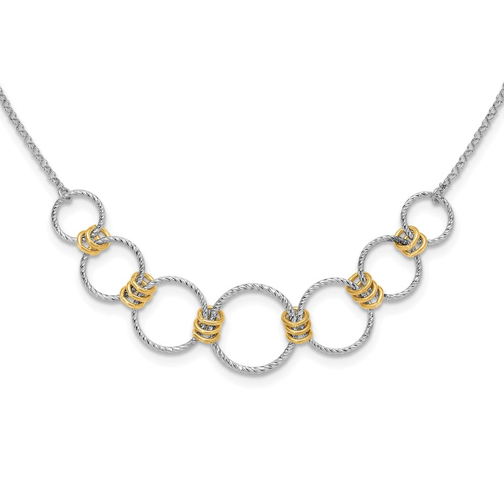 Sterling Silver RH/Gold-plt Dia.-Cut Circles with 2in ext Necklace