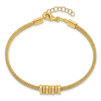 Load image into Gallery viewer, Sterling Silver Gold-tone CZ w/1in Safety Chain Flex Bangle
